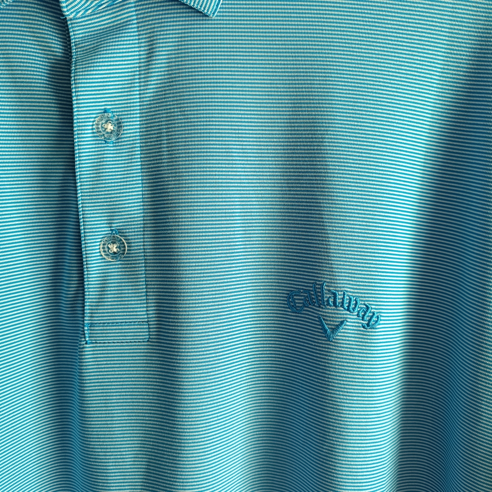 XL Callaway Opti Dri Sky Blue Striped Golf Polo Shirt Casual Travel Money Summer
